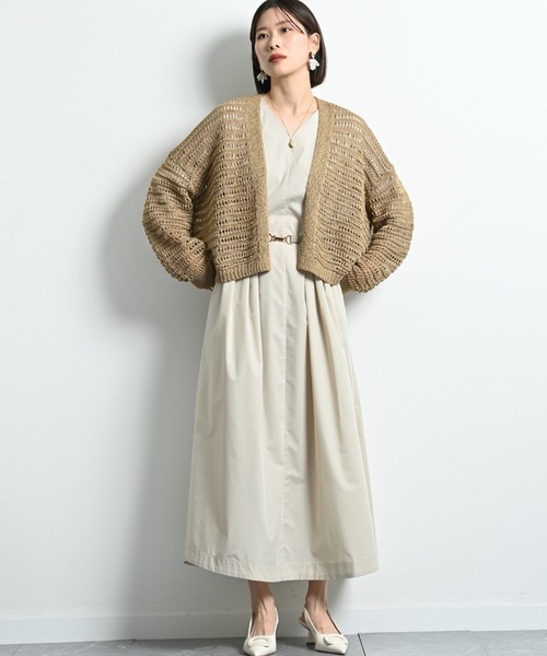 INTERPLANET（インタープラネット）の「ペーパーヤーン透かしボーダートッパー（カーディガン/ボレロ・レディース・ネイビー/ベージュ/グレー・FREE）」の13枚目の写真