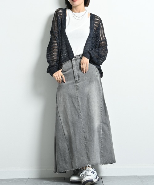 INTERPLANET（インタープラネット）の「ペーパーヤーン透かしボーダートッパー（カーディガン/ボレロ・レディース・ネイビー/ベージュ/グレー・FREE）」の14枚目の写真