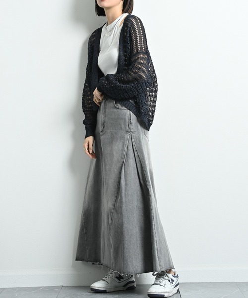 INTERPLANET（インタープラネット）の「ペーパーヤーン透かしボーダートッパー（カーディガン/ボレロ・レディース・ネイビー/ベージュ/グレー・FREE）」の15枚目の写真