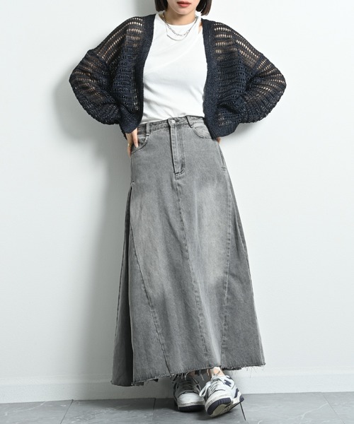 INTERPLANET（インタープラネット）の「ペーパーヤーン透かしボーダートッパー（カーディガン/ボレロ・レディース・ネイビー/ベージュ/グレー・FREE）」の16枚目の写真