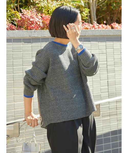 AMERICAN HOLIC（アメリカンホリック）の「配色ラインニットプルオーバー（ニット/セーター・レディース・杢グレー/ホワイト系その他/ブラウン・L/M）」の16枚目の写真