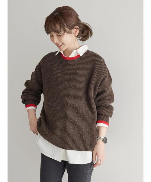 AMERICAN HOLIC（アメリカンホリック）の「配色ラインニットプルオーバー（ニット/セーター・レディース・杢グレー/ホワイト系その他/ブラウン・L/M）」の17枚目の写真