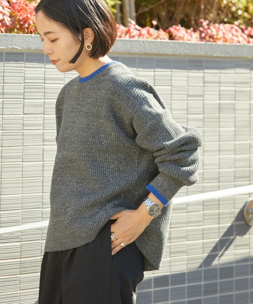 AMERICAN HOLIC（アメリカンホリック）の「配色ラインニットプルオーバー（ニット/セーター・レディース・杢グレー/ホワイト系その他/ブラウン・L/M）」の2枚目の写真