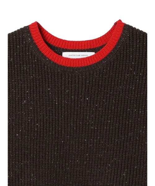 AMERICAN HOLIC（アメリカンホリック）の「配色ラインニットプルオーバー（ニット/セーター・レディース・杢グレー/ホワイト系その他/ブラウン・L/M）」の7枚目の写真
