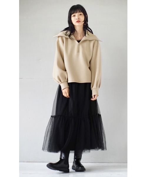 e-zakkamania stores(イーザッカマニアストアーズ)の「スポンジリバー ハーフジッププルオーバー(Tシャツ/カットソー・レディース・ライトベージュ/ブラック・M)」の4枚目の写真