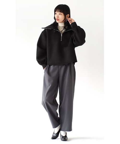 e-zakkamania stores(イーザッカマニアストアーズ)の「スポンジリバー ハーフジッププルオーバー(Tシャツ/カットソー・レディース・ライトベージュ/ブラック・M)」の3枚目の写真