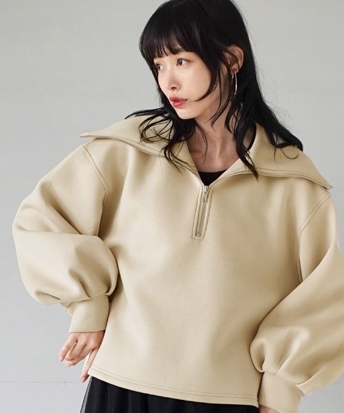 e-zakkamania stores(イーザッカマニアストアーズ)の「スポンジリバー ハーフジッププルオーバー(Tシャツ/カットソー・レディース・ライトベージュ/ブラック・M)」の5枚目の写真
