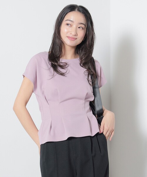 美品◯デミルクスビームス　トリアセタックペプラムプルオーバー ネイビー Demi-Luxe BEAMS（デミルクス ビームス）トリアセ ペプラム