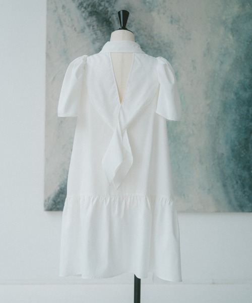 セール】バックオープンミニシャツワンピース（シャツワンピース