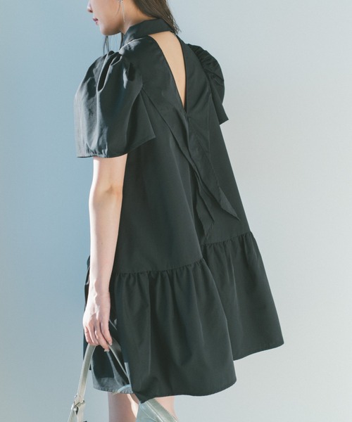 セール】バックオープンミニシャツワンピース（シャツワンピース
