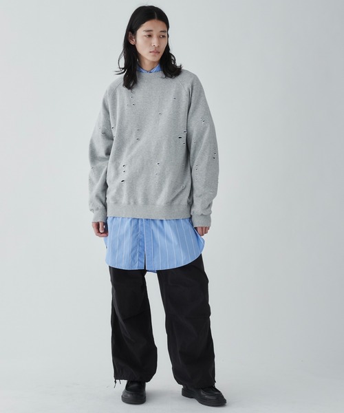 THE STANDARD（ザスタンダード）の「WEGO/ダメージプルオーバースウェット（スウェット・メンズ・ブラック/杢グレー・LARGE/MEDIUM）」の3枚目の写真