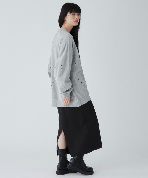 THE STANDARD（ザスタンダード）の「WEGO/ダメージプルオーバースウェット（スウェット・メンズ・ブラック/杢グレー・LARGE/MEDIUM）」の4枚目の写真