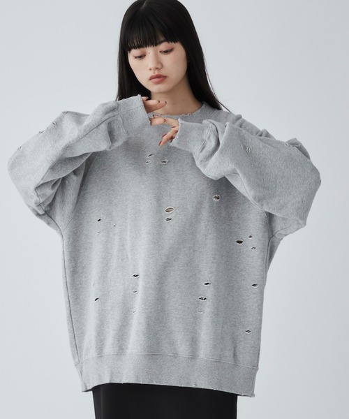 THE STANDARD（ザスタンダード）の「WEGO/ダメージプルオーバースウェット（スウェット・メンズ・ブラック/杢グレー・LARGE/MEDIUM）」の11枚目の写真