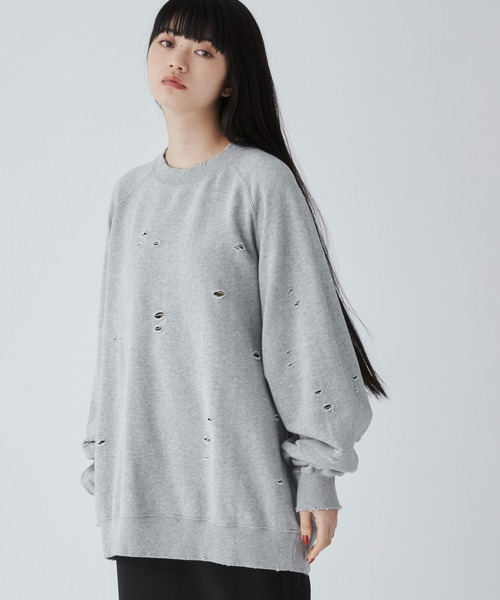 THE STANDARD（ザスタンダード）の「WEGO/ダメージプルオーバースウェット（スウェット・メンズ・ブラック/杢グレー・LARGE/MEDIUM）」の13枚目の写真