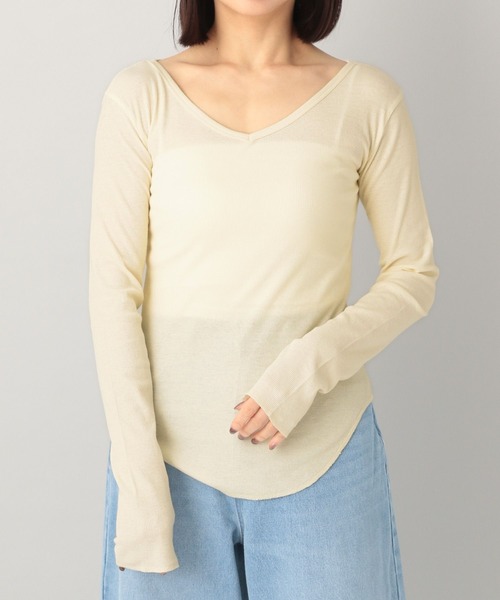 A part by（アパートバイ）の「シアーリブ2WAY_長袖/WEB先行予約（Tシャツ/カットソー・レディース・アイボリー/カーキ/ブラック・FREE）」の4枚目の写真