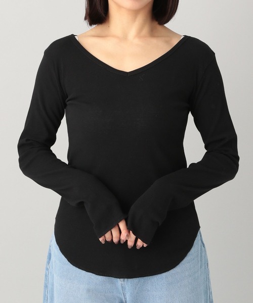 A part by（アパートバイ）の「シアーリブ2WAY_長袖/WEB先行予約（Tシャツ/カットソー・レディース・アイボリー/カーキ/ブラック・FREE）」の7枚目の写真