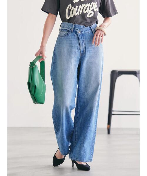 WEB限定】アシンメトリーデニムワイドパンツ【小柄女性向け
