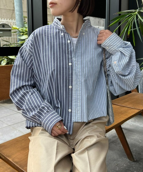 モダンアートプリントクロップドシャツ line art short sleeve shirt_AP2415027_プリントシャツ