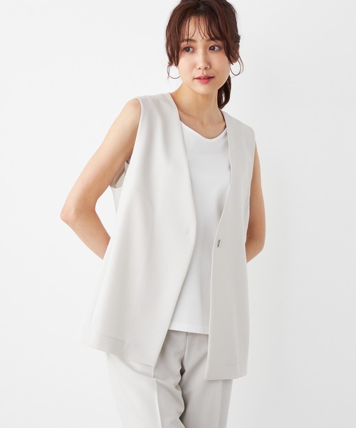 A/C DESIGN BY ALPHA CUBIC（エーシーデザインバイアルファキュービック）の「【セットアップ対応】ストレッチジレ（ノーカラージャケット・レディース・ベージュ/ネイビー・13号/9号/11号）」の10枚目の写真