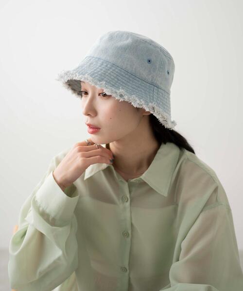 WEGO(ウィゴー)の「WEGO/デニムフリンジバケットハット(ハット・レディース・ライトインディゴブルー/ブラック/インディゴブルー・FREE)」の6枚目の写真