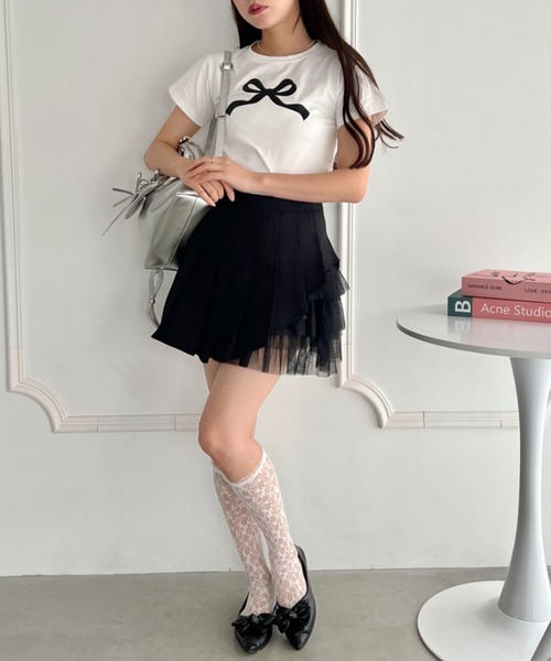 セール】リボンプリントミニTシャツ（Tシャツ/カットソー