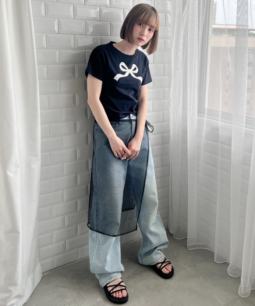 セール】リボンプリントミニTシャツ（Tシャツ/カットソー