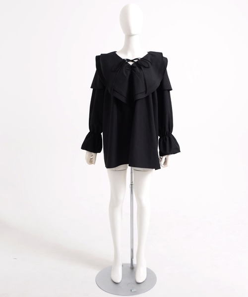 Dita Muaj.(ディータムアージュ)の「フリルカラーキャンディースリーブブラウス(チュニック)(シャツ/ブラウス・レディース・セージグリーン/ホワイト/ブラック・FREE)」の4枚目の写真