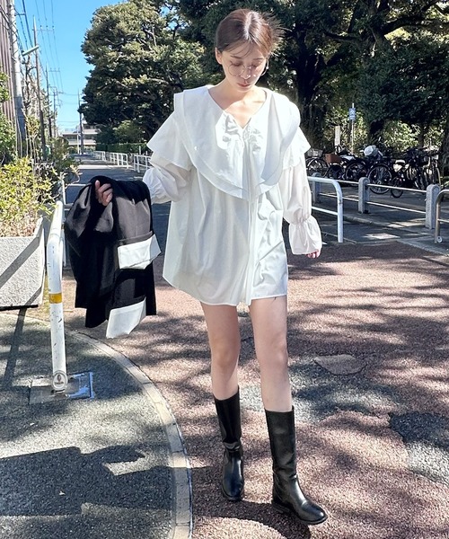 Dita Muaj.(ディータムアージュ)の「フリルカラーキャンディースリーブブラウス(チュニック)(シャツ/ブラウス・レディース・セージグリーン/ホワイト/ブラック・FREE)」の6枚目の写真
