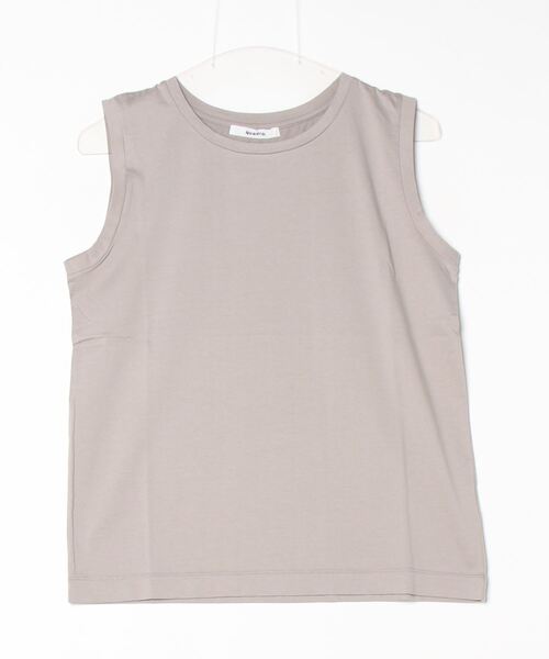 quadro(クオドロ)の「コンパクトクルローレル天竺タンクトップ(Tシャツ/カットソー・レディース・グレイッシュベージュ/ホワイト/ネイビー・FREE)」の1枚目の写真