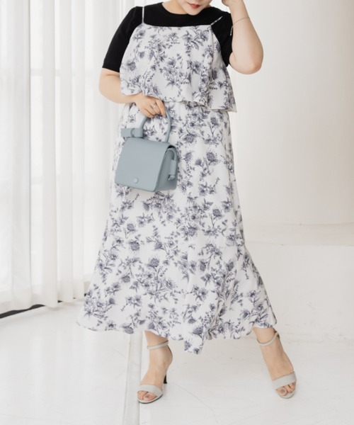 CLETTE(クレット)の「レイヤード風キャミワンピース(ワンピース・レディース・グレー/ブラック・LL/3L/4L)」の1枚目の写真