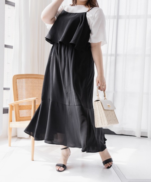 CLETTE(クレット)の「レイヤード風キャミワンピース(ワンピース・レディース・グレー/ブラック・LL/3L/4L)」の2枚目の写真