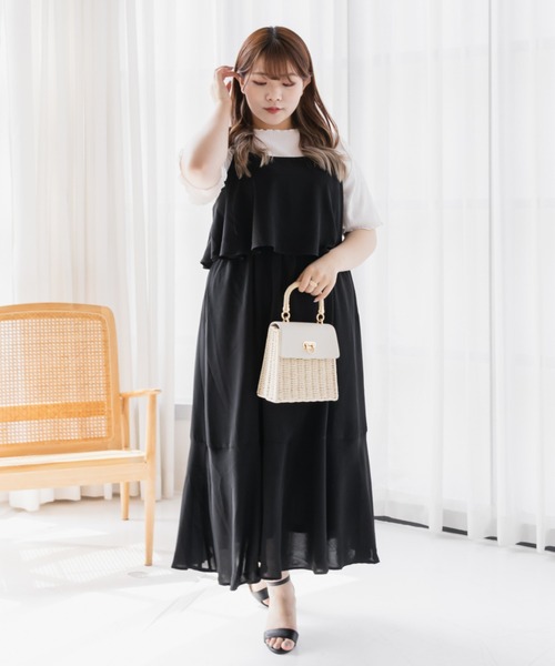 CLETTE(クレット)の「レイヤード風キャミワンピース(ワンピース・レディース・グレー/ブラック・LL/3L/4L)」の14枚目の写真