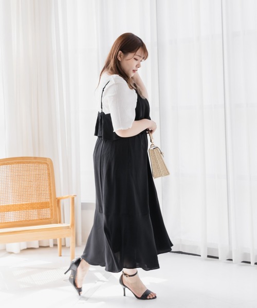 CLETTE(クレット)の「レイヤード風キャミワンピース(ワンピース・レディース・グレー/ブラック・LL/3L/4L)」の15枚目の写真