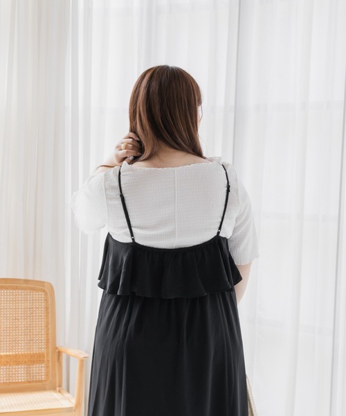 CLETTE(クレット)の「レイヤード風キャミワンピース(ワンピース・レディース・グレー/ブラック・LL/3L/4L)」の16枚目の写真