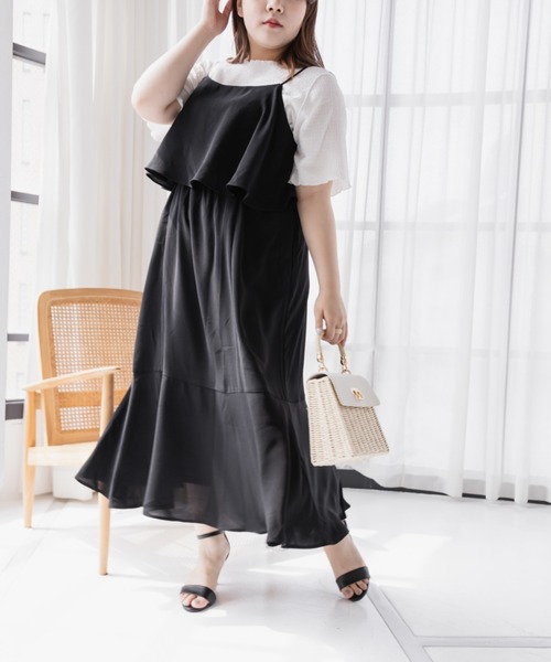 CLETTE(クレット)の「レイヤード風キャミワンピース(ワンピース・レディース・グレー/ブラック・LL/3L/4L)」の20枚目の写真