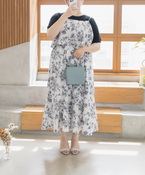 CLETTE(クレット)の「レイヤード風キャミワンピース(ワンピース・レディース・グレー/ブラック・LL/3L/4L)」の13枚目の写真
