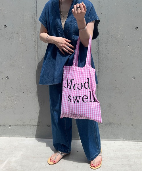ネイビーとピンクのチェック柄トートバッグ SHENERY（シーナリー）の「Mood Swellトートバッグ（トート
