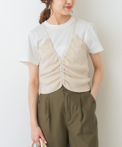 Spick & Span(スピックアンドスパン)の「Uhr / ウーア Drawstring camisole Knit 24SSUHR-KT387(キャミソール・レディース・カーキ/アイボリー・FREE)」の6枚目の写真