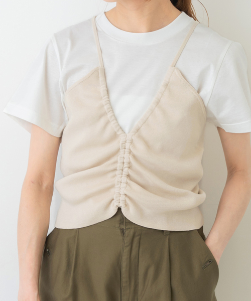Spick & Span(スピックアンドスパン)の「Uhr / ウーア Drawstring camisole Knit 24SSUHR-KT387(キャミソール・レディース・カーキ/アイボリー・FREE)」の9枚目の写真