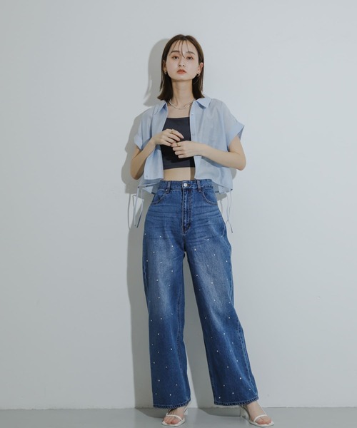 HEYUMM（ヘユム）の「ドロストクロップドシャツ（シャツ/ブラウス・レディース・ライトブルー/チャコールグレー/オフホワイト・ONE）」の19枚目の写真