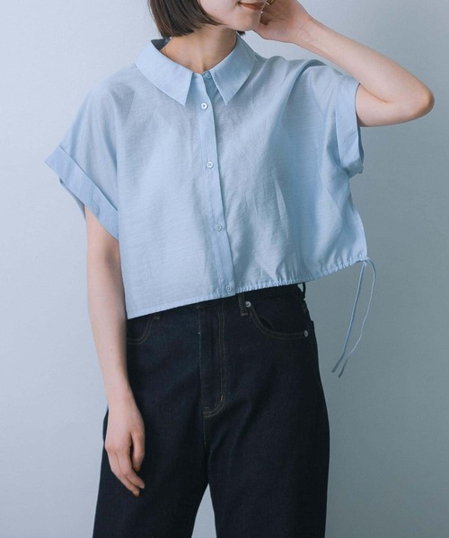 HEYUMM（ヘユム）の「ドロストクロップドシャツ（シャツ/ブラウス・レディース・ライトブルー/チャコールグレー/オフホワイト・ONE）」の17枚目の写真