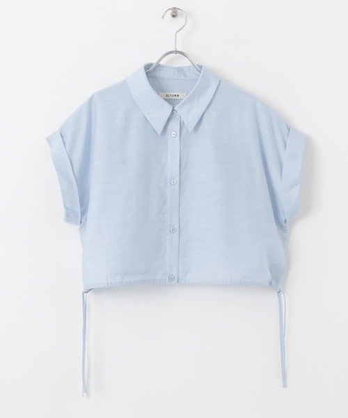 HEYUMM（ヘユム）の「ドロストクロップドシャツ（シャツ/ブラウス・レディース・ライトブルー/チャコールグレー/オフホワイト・ONE）」の7枚目の写真