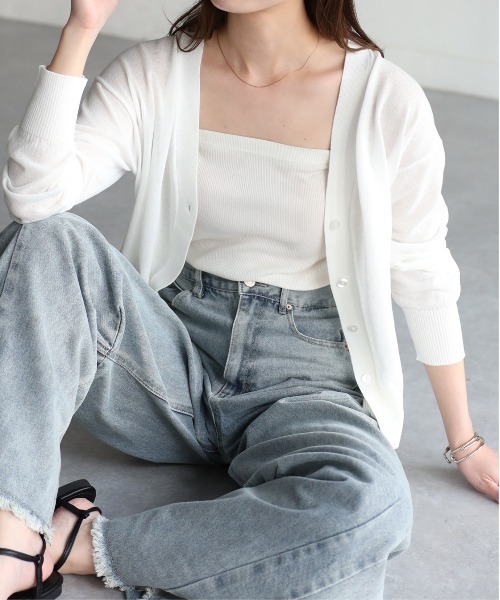 Riberry（リベリー）の「Vネックシアーカーディガン【ラメ/無地】（カーディガン/ボレロ・レディース・グレー/ブラック/ベージュ/ホワイト/モカ・FREE）」の3枚目の写真