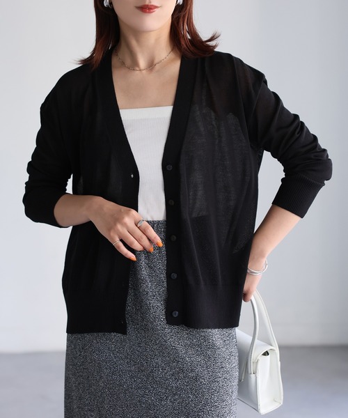Riberry（リベリー）の「Vネックシアーカーディガン【ラメ/無地】（カーディガン/ボレロ・レディース・グレー/ブラック/ベージュ/ホワイト/モカ・FREE）」の4枚目の写真