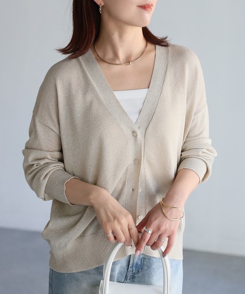 Riberry（リベリー）の「Vネックシアーカーディガン【ラメ/無地