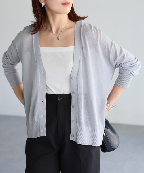Riberry（リベリー）の「Vネックシアーカーディガン【ラメ/無地】（カーディガン/ボレロ・レディース・グレー/ブラック/ベージュ/ホワイト/モカ・FREE）」の10枚目の写真