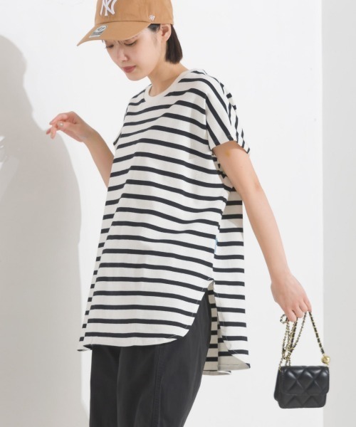 OMNES(オムネス)の「10番単ボーダーフレンチスリーブプルオーバー(Tシャツ/カットソー・レディース・ホワイト×ブラック/ホワイト×ブルー/グレー系その他/ホワイト系その他2/ホワイト系その他/ホワイト×ネイビー・FREE)」の3枚目の写真