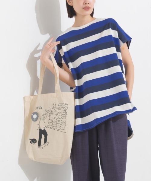 OMNES(オムネス)の「10番単ボーダーフレンチスリーブプルオーバー(Tシャツ/カットソー・レディース・ホワイト×ブラック/ホワイト×ブルー/グレー系その他/ホワイト系その他2/ホワイト系その他/ホワイト×ネイビー・FREE)」の5枚目の写真