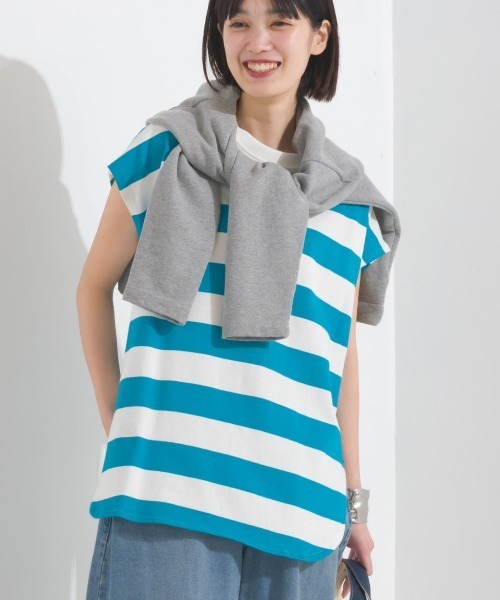 OMNES(オムネス)の「10番単ボーダーフレンチスリーブプルオーバー(Tシャツ/カットソー・レディース・ホワイト×ブラック/ホワイト×ブルー/グレー系その他/ホワイト系その他2/ホワイト系その他/ホワイト×ネイビー・FREE)」の6枚目の写真