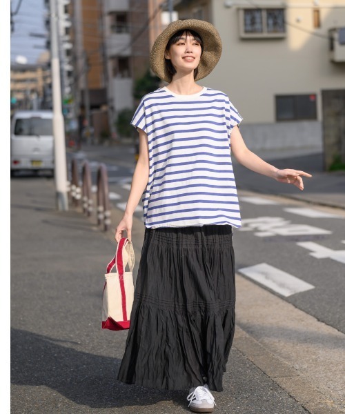 OMNES(オムネス)の「10番単ボーダーフレンチスリーブプルオーバー(Tシャツ/カットソー・レディース・ホワイト×ブラック/ホワイト×ブルー/グレー系その他/ホワイト系その他2/ホワイト系その他/ホワイト×ネイビー・FREE)」の10枚目の写真